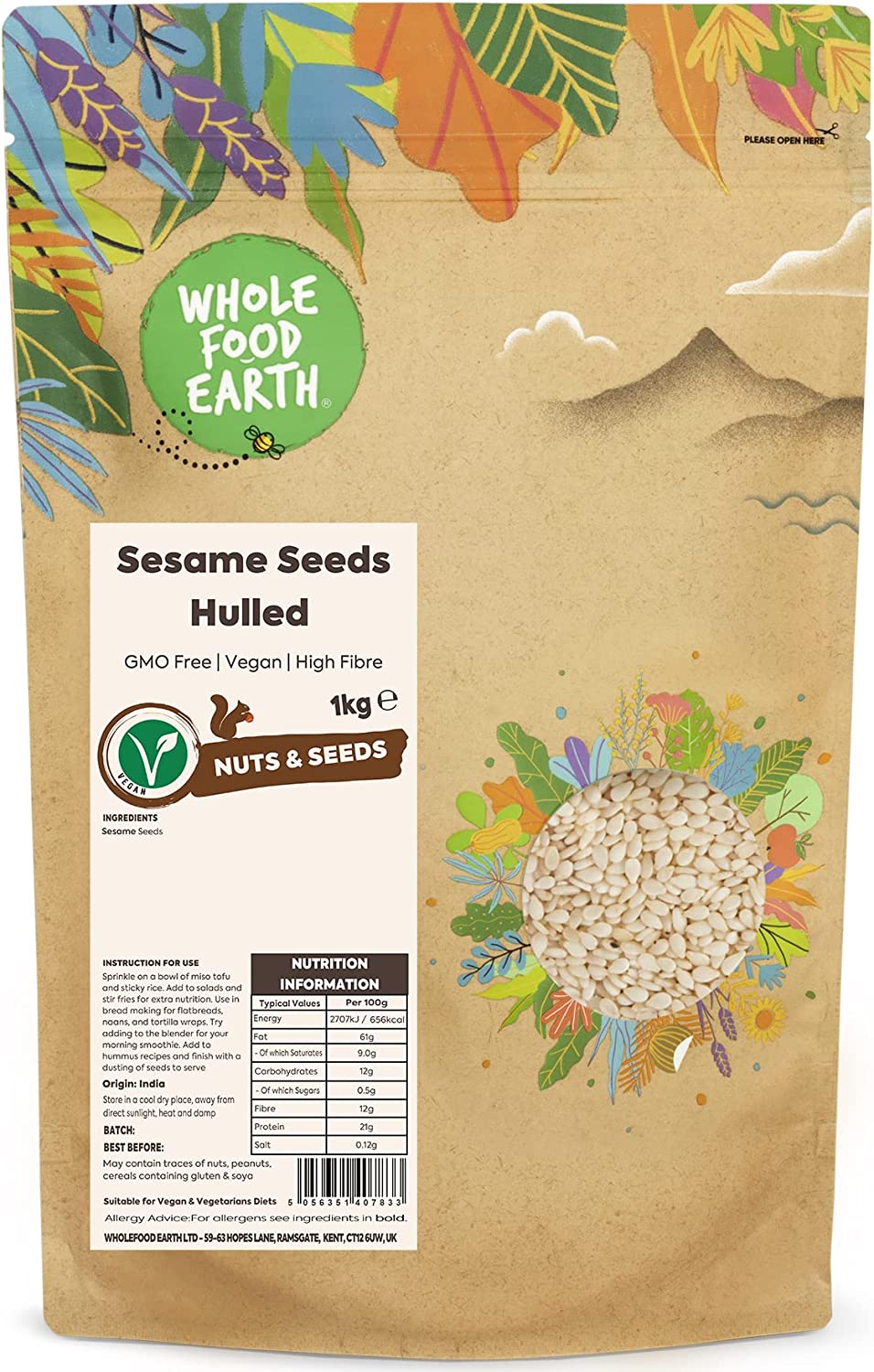 Wholefood Earth Sesame Seeds Hulled 1kg (Oct 22) RRP £12.33 CLEARANCE XL £7.99